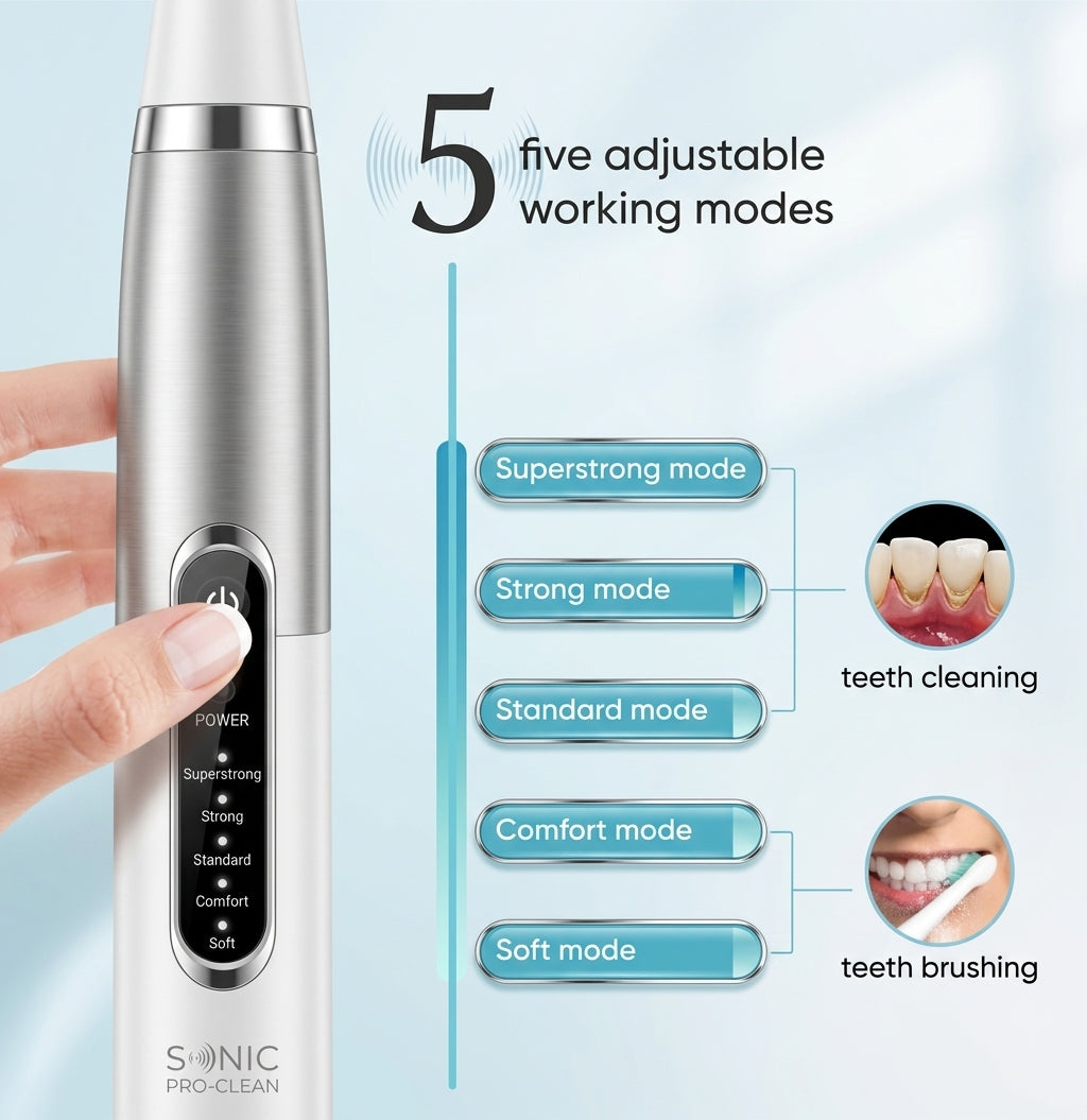 Limpiador Dental Eléctrico 5 Modos | Higiene Bucal y Cuidado de los Dientes